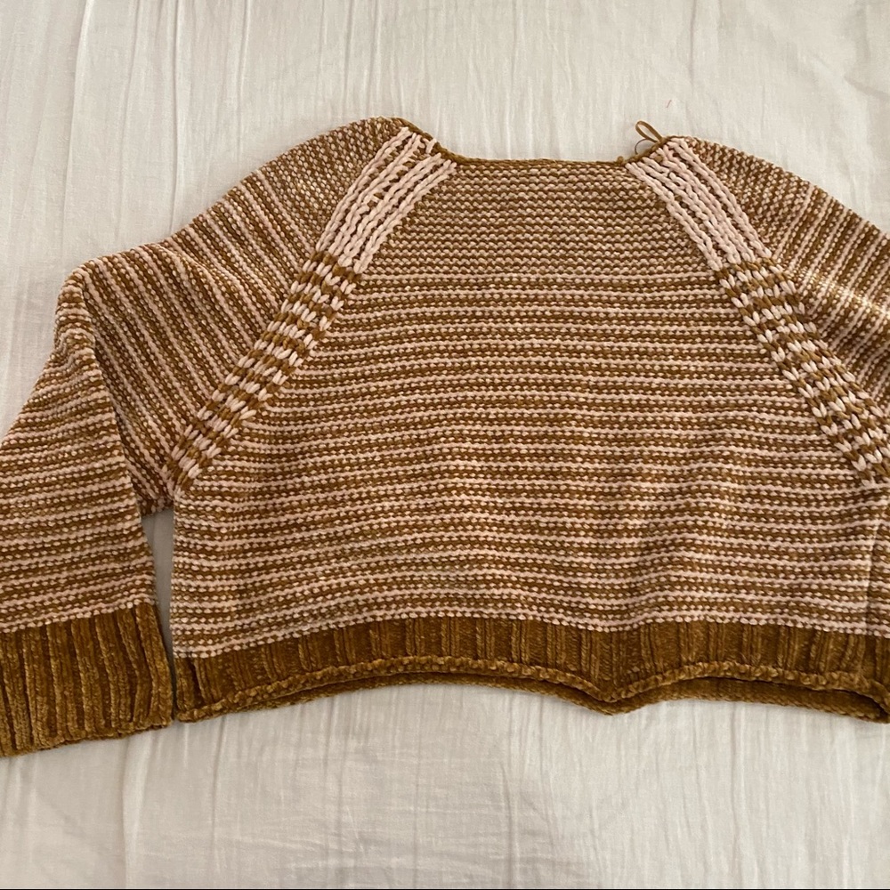 SOLD Anthro. Moth chenille yellow striped crop swe - Picture 6 of 8